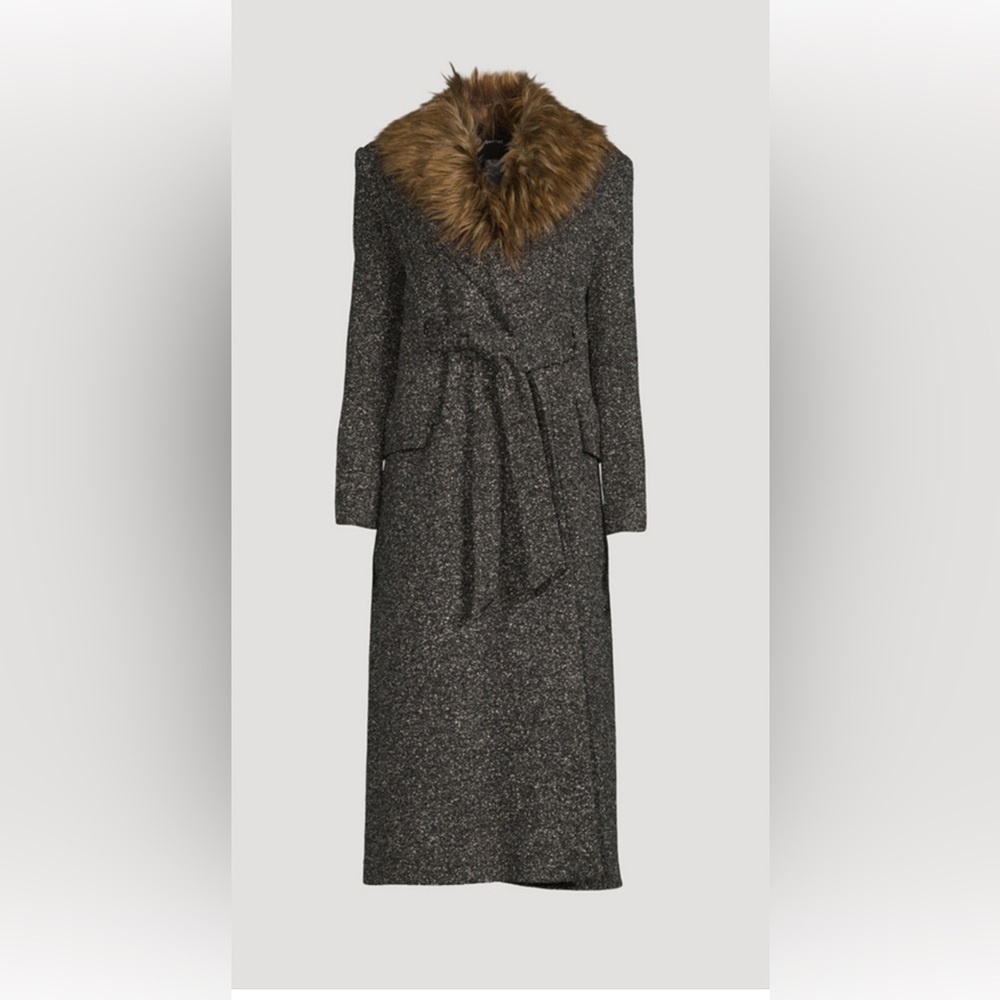 Smythe Charcoal Tweed coat with Faux Fur Collar